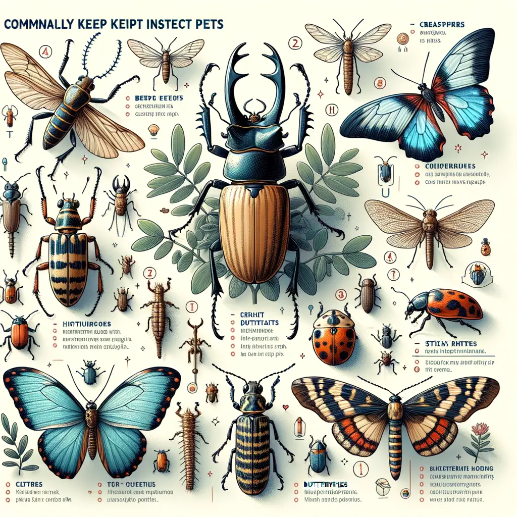 Informative guide on keeping various insect pets like beetles, stick insects, and butterflies, with care tips and benefits of having insect pets.