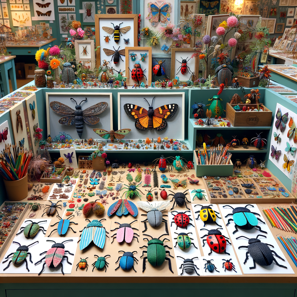 Children engaging in DIY insect crafts, creating vibrant insect-themed artwork including butterfly crafts and beetle art projects, perfect for bug crafts for kids and entomology art enthusiasts.