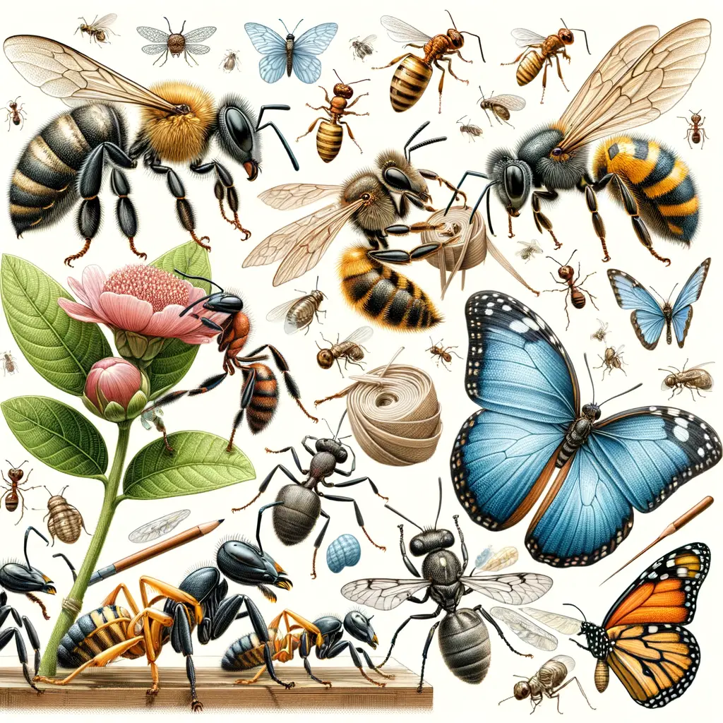 Illustration of the economic importance of insects, showcasing their significant contribution and value in activities like pollination, silk production, and pest control in the global economy.