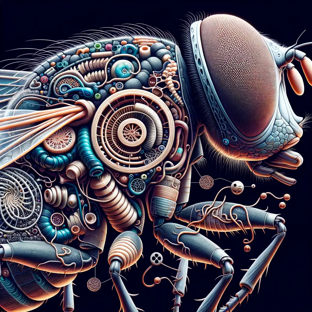 Intricate illustration of insect respiratory system, revealing the mystery of insect breathing process, focusing on how insects breathe, their oxygen and air intake mechanisms.