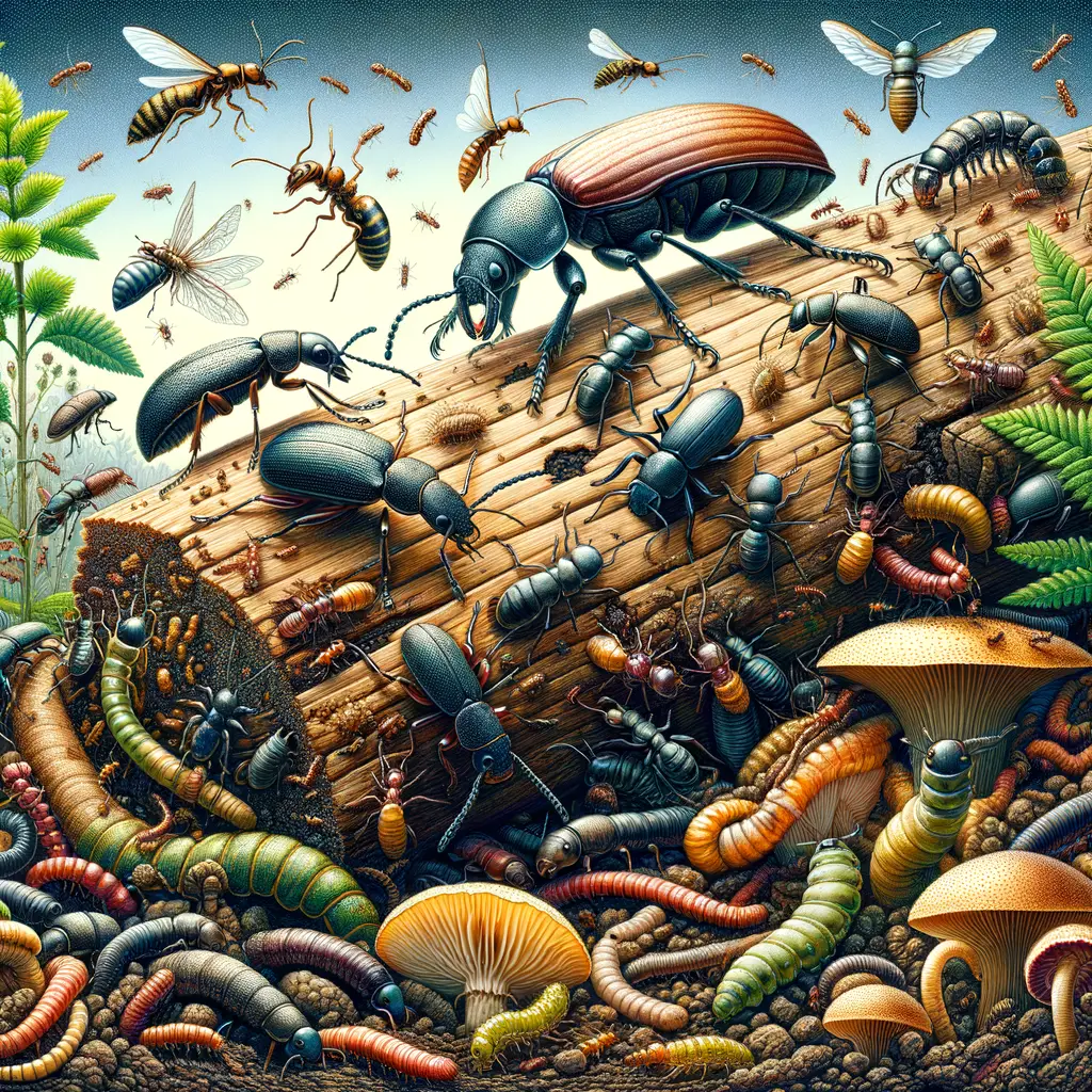 Insect decomposition process illustration highlighting the pivotal role of insects in ecosystem and organic matter decay, emphasizing the importance of insects in the natural decomposition cycle.