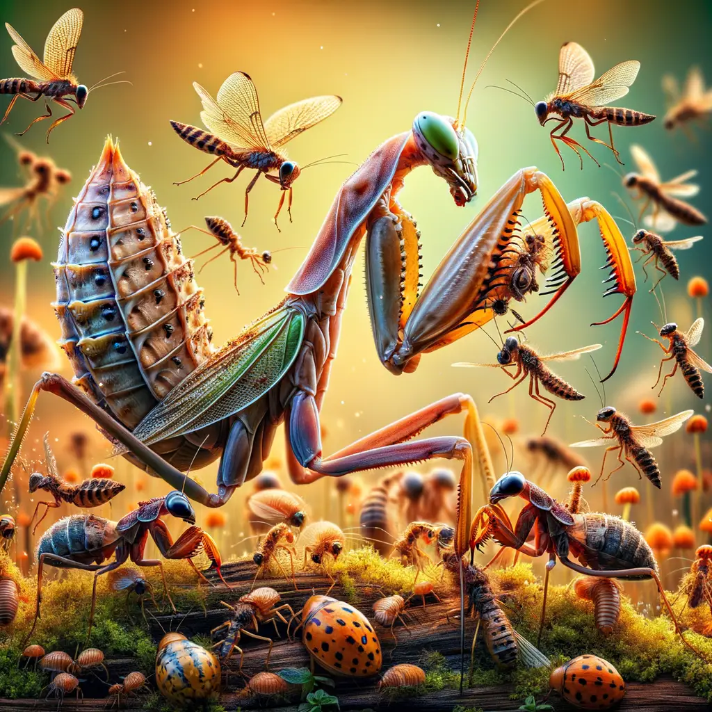Close-up image showcasing Praying Mantis behavior during hunting, highlighting its predatory insect lifestyle, diet, unique characteristics, and diverse species in its natural habitat for an article on Praying Mantis facts.